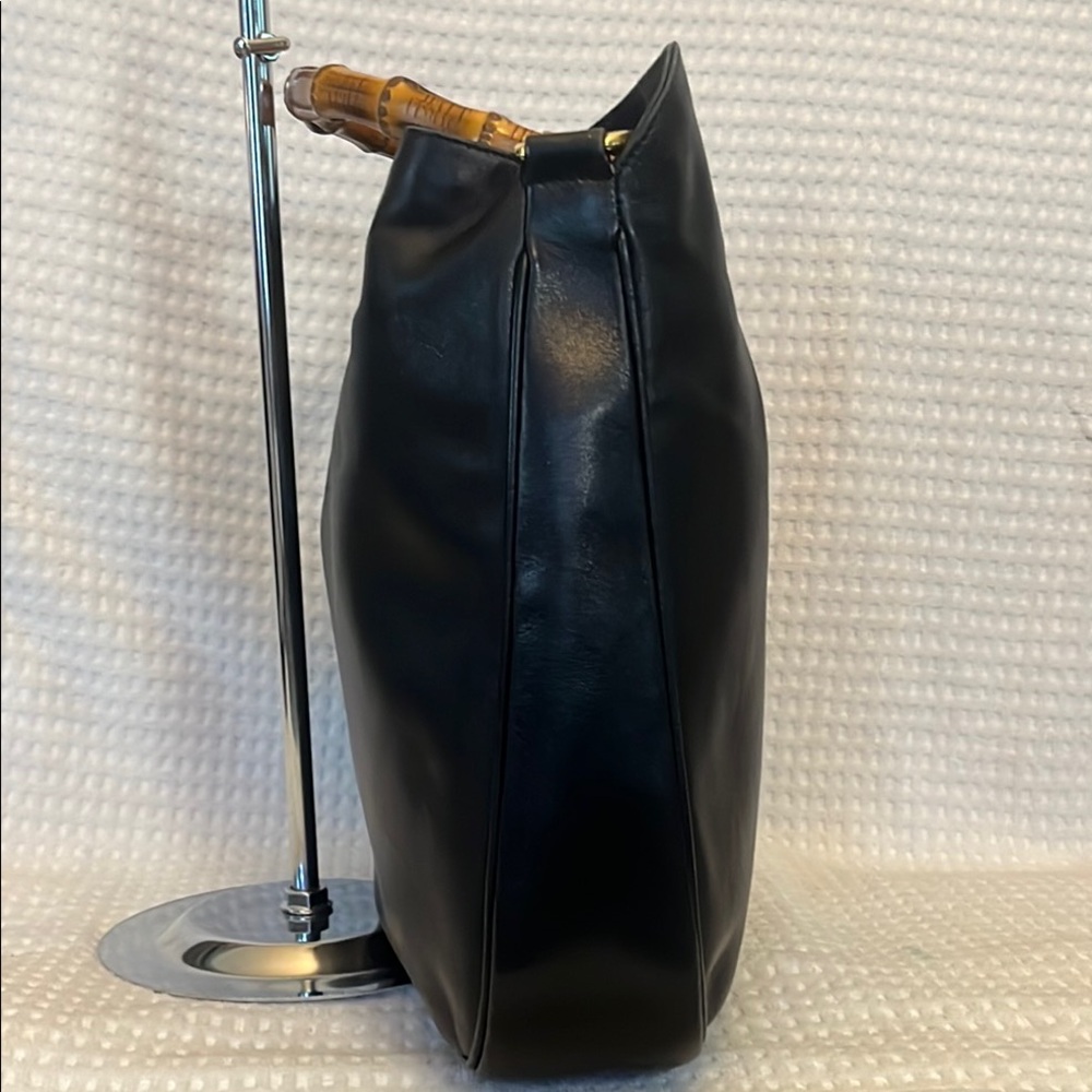 Gucci Black Leather Shoulder Bag with Bamboo Top Handle and Gold Hardware - Picture 6 of 16